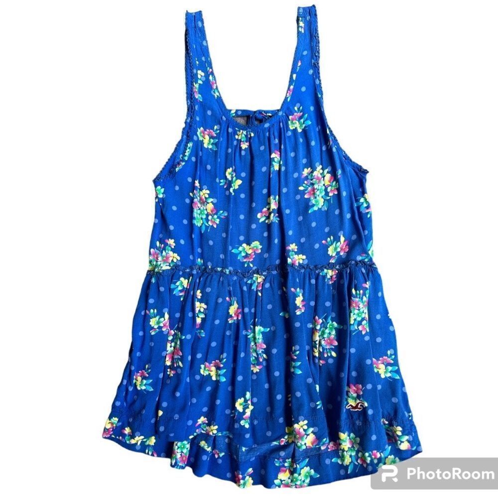 Hollister Blue Floral Polka Dots Blouse Tank Top Size Small